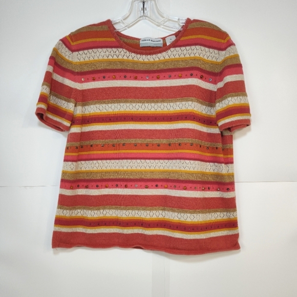 Alfred Dunner Women's Petite Colorful Striped Short Sleeve Top - Picture 1 of 9